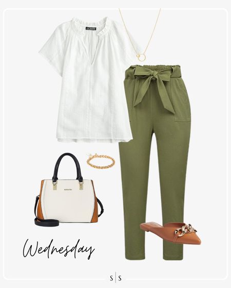 Style Guide of the Week | Teacher  Edition: mix of transitional Summer to Fall casual pieces for the week! 

High waisted paperbag trouser, white blouse, Fall handbag, chain mules

Timeless style, Teacher outfit ideas, Teacher style, Back to School outfit, warm weather style, Fall outfit, Summer outfits, closet basics, casual style, chic style, everyday outfit. See all details on thesarahstories.com ✨ 

#LTKFind #LTKBacktoSchool #LTKstyletip