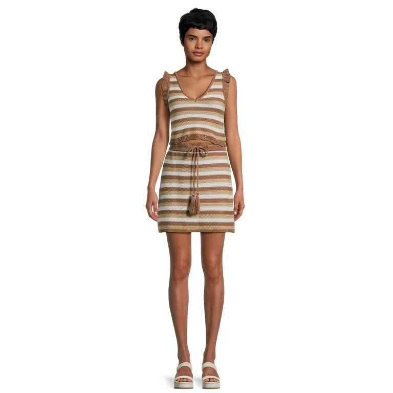 Madden NYC Women’s Juniors Striped Crochet Sleeveless Top and Skirt Set, 2-Piece, Sizes XS-3XL | Walmart (US)
