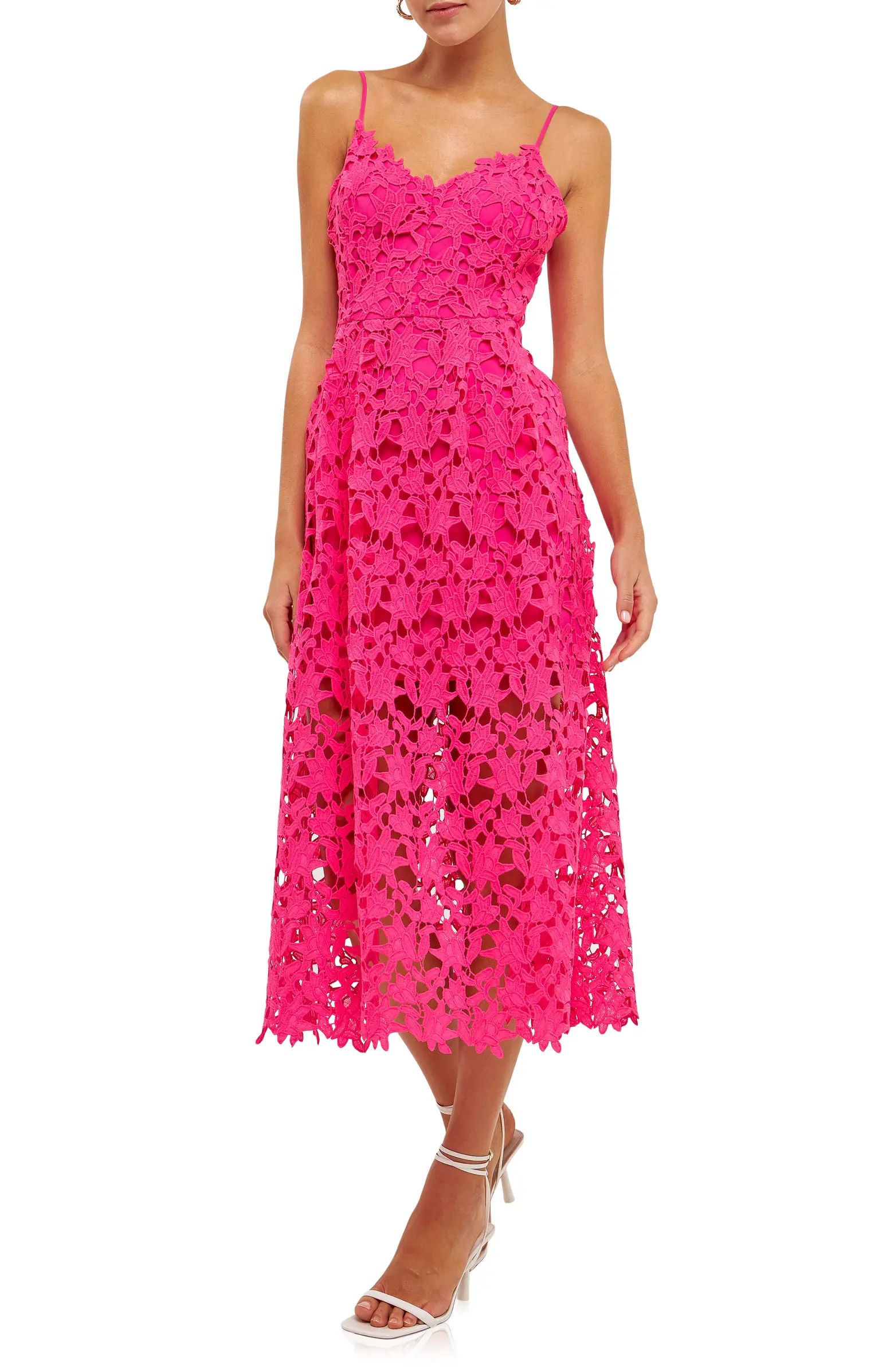 Endless Rose Lace Spaghetti Strap Midi Dress | Nordstrom | Nordstrom
