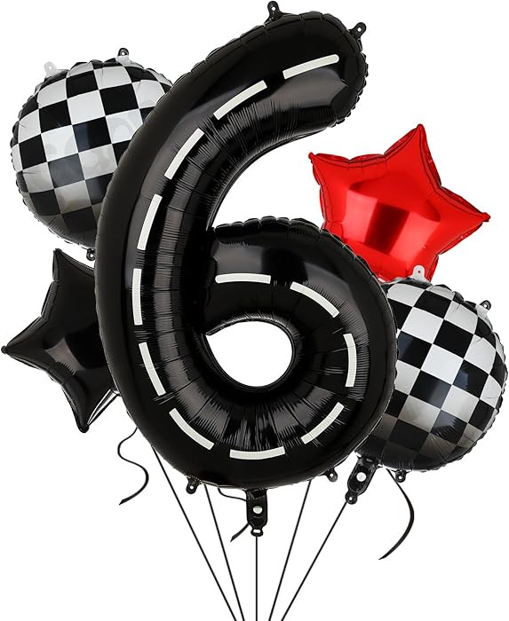 Race Car Birthday Balloons 40 Inch Racetrack Number Balloon 6 Black Boys 6st Birthday Race Car Th... | Amazon (US)