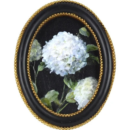 Home Decor Collection 6x8 Gold Ornate White Hydrangea Oval Framed Wall Art, Vintage Floral Canvas Artwork with Black and Gold Resin Frame, Cottagecore Botanical Decor, Tabletop or Wall Hanging Accent | Walmart (US)