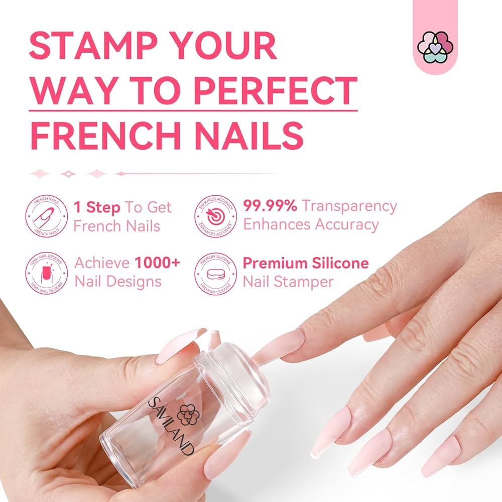Saviland French Tip Nail Stamp - 4PCS Nail Art Stamper Kit Clear Silicone Nail Stamping Long & Sh... | Amazon (US)