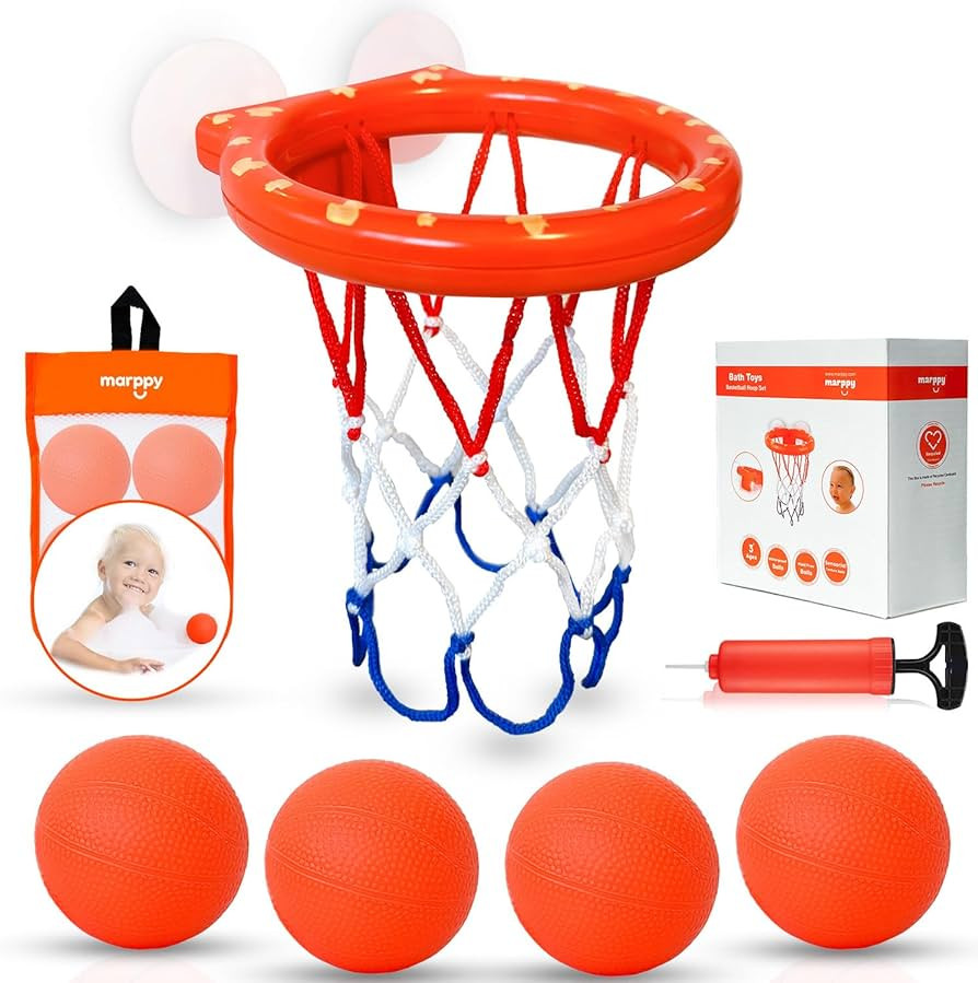 Bath Toys, Bathtub Basketball Hoop for Toddlers Kids, Boys and Girls with 4 Soft Balls Set & Stro... | Amazon (US)