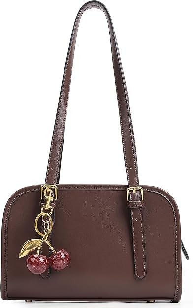 Shoulder Bag Red Purse for Women Leather Swing Bag Zip Handbag Burgundy Purse with Cherry Pendant | Amazon (US)