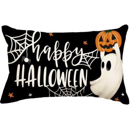 Baccessor Halloween Pillow Cover 12x20 Inch, Ghost Spider Web Pumpkin Lumbar Throw Pillowcase Decor for Cushion Sofa Couch Indoor Outdoor Decoration | Amazon (US)