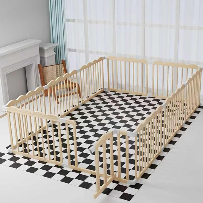 Baby Playpen, Wooden Playpen for Babies and Toddlers, Large Adjustable Wooden Baby Playard with L... | Amazon (US)