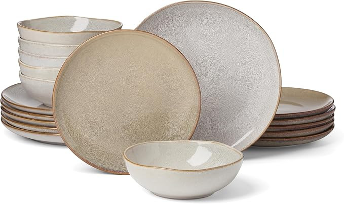 Oneida Dinnerware Set, Organic Shades Oatmeal 18-Piece Dinnerware Set, Service For 6, Stoneware M... | Amazon (US)