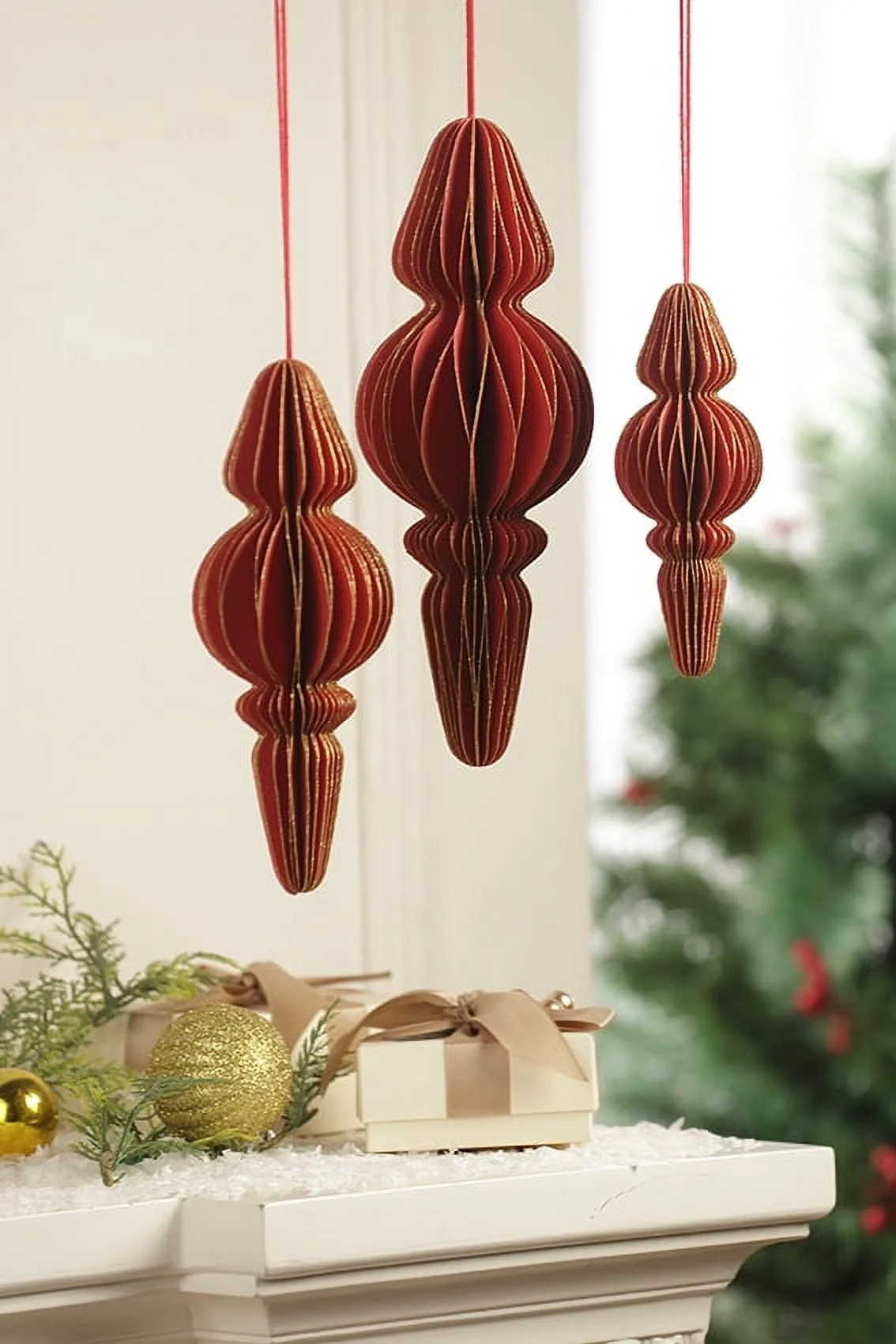 3 Count Red Paper Finial Christmas Ornaments, by Holiday Time | Walmart (US)