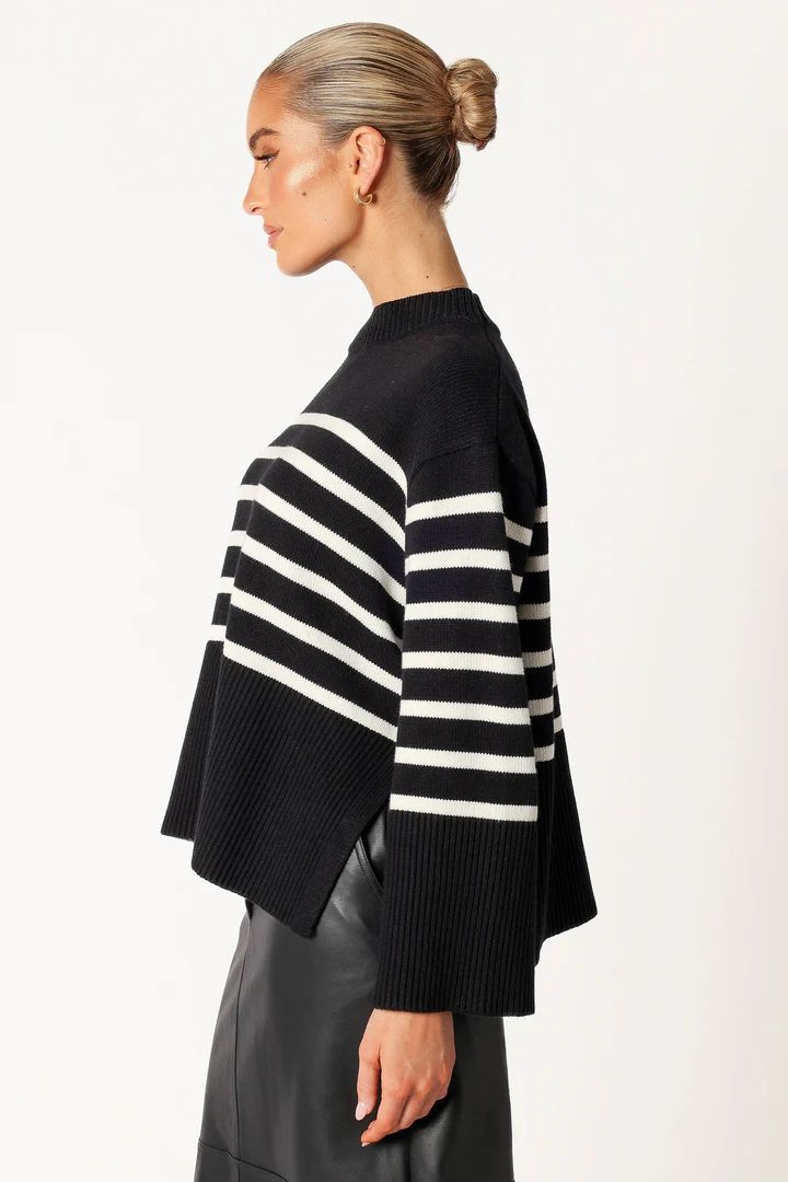Avalynn Striped Knit Sweater - Black White | Petal & Pup (US)