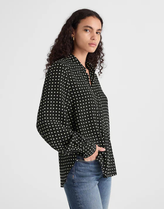 Shirred Button-Up Top in Silk | Madewell