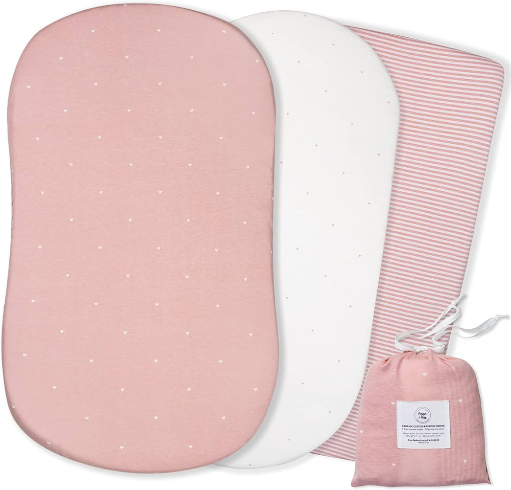 Bassinet Sheet Set – 100% Organic Jersey Cotton | Soft & Safe Fitted Bassinet Sheets for Oval, ... | Amazon (US)