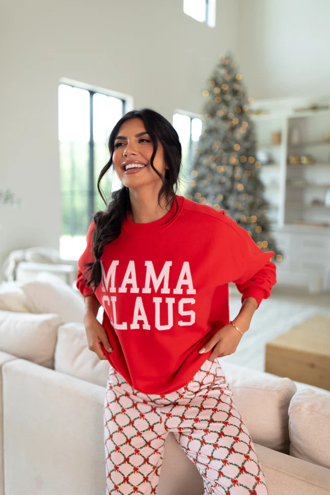 Mama Claus Red Oversized Graphic Sweatshirt DOORBUSTER | Pink Lily