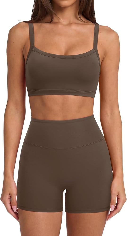 SUUKSESS Women Padded Workout Sets Adjustable Straps Sports Bra Tummy Control Biker Shorts | Amazon (US)