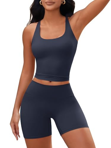 Aoysky Womens 2 Piece Workout Sets Cross Back Padded Halter Tank Tops High Waisted Biker Yoga Shorts Gym Outfits | Amazon (US)
