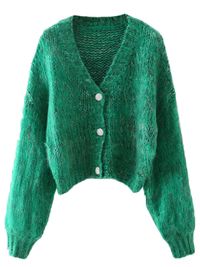 'Sophie' V-neck Mixed Knit Mohair Cardigan (4 Colors) | Goodnight Macaroon