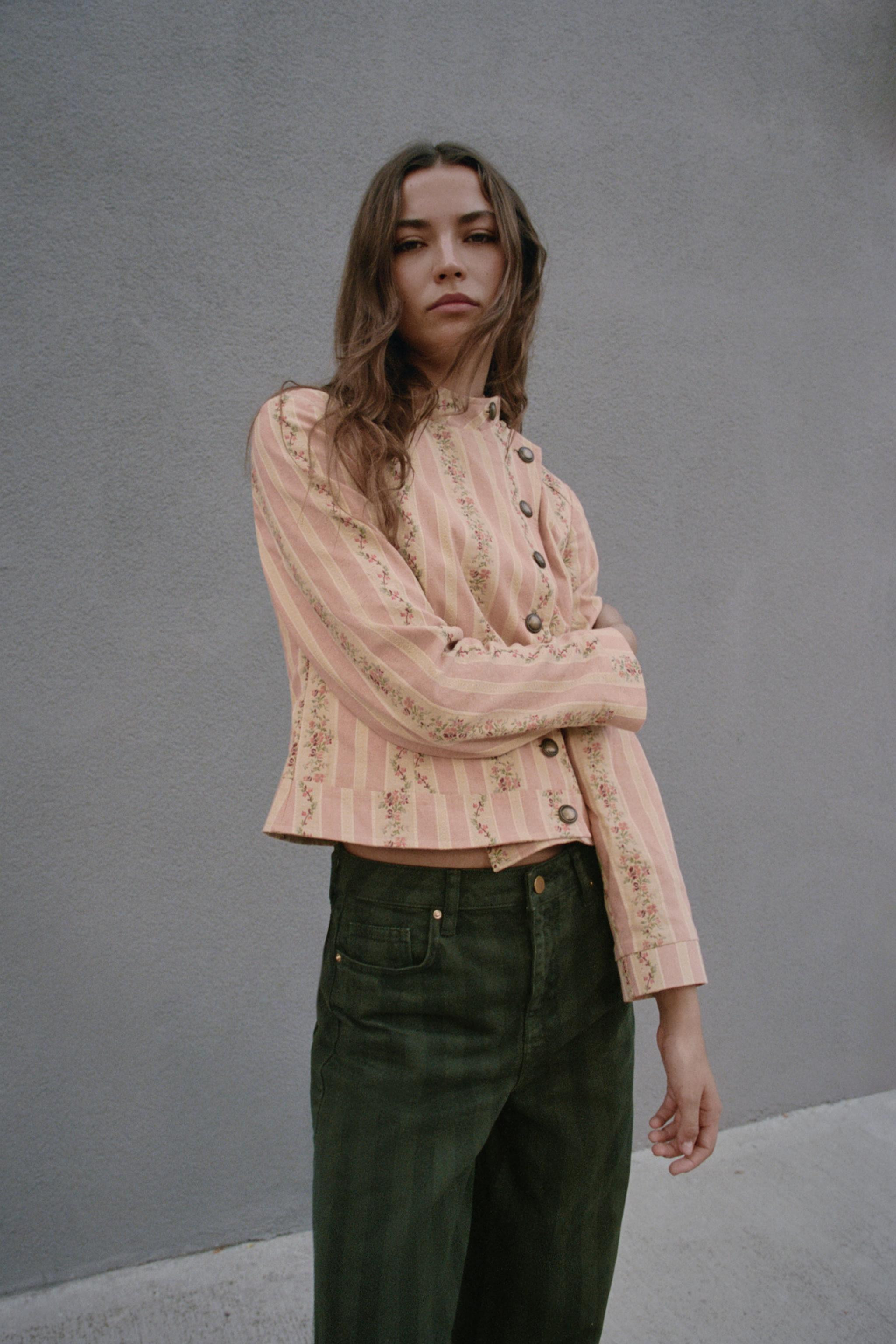 STRIPED FLORAL JACQUARD JACKET | Zara US
