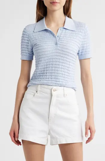 FRAME The Smock Silk & Cotton Polo Sweater in Light Chambray at Nordstrom Rack, Size Medium | Nordstrom Rack