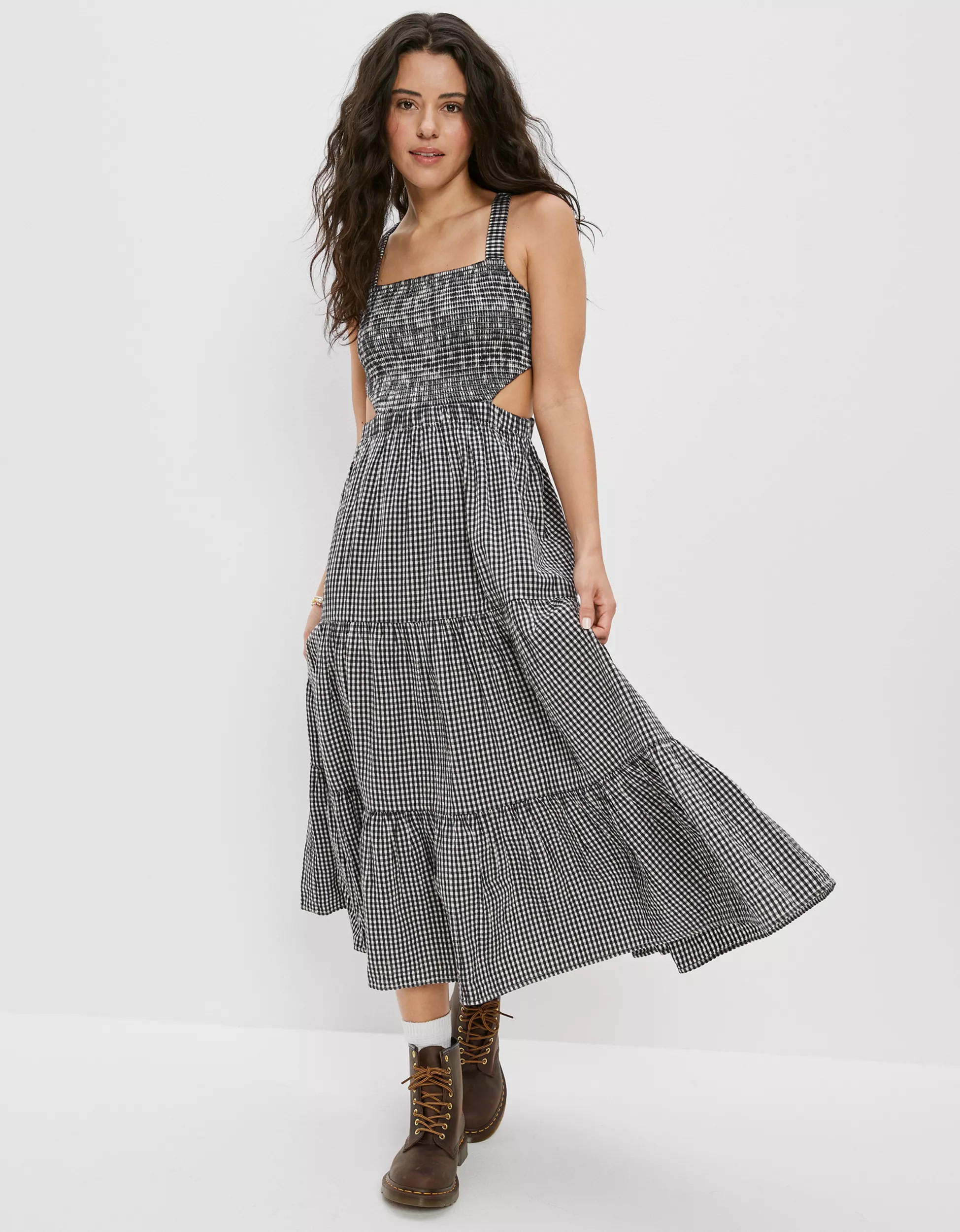 AE Smocked Cut-Out Midi Dress | American Eagle Outfitters (US & CA)