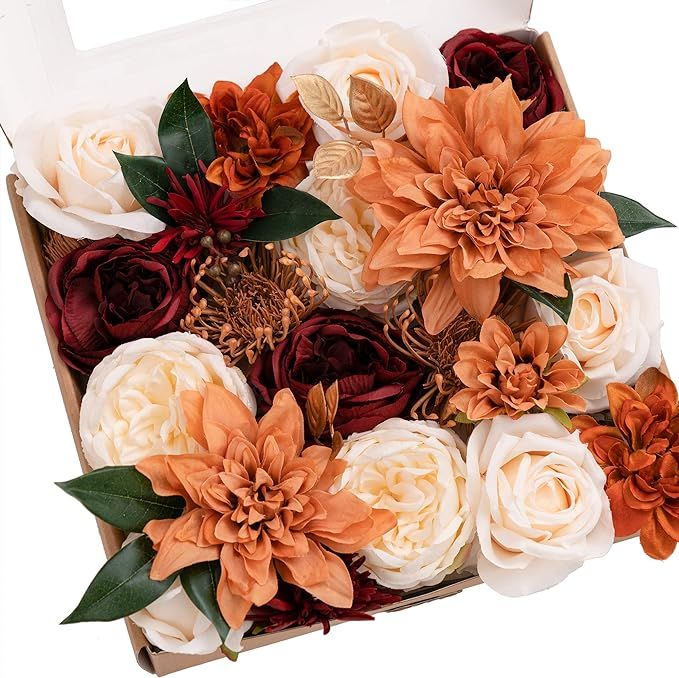Ling's moment Artificial Flowers Dahlia Brunt Orange Terracotta Flowers Combo for DIY Wedding Bou... | Amazon (US)