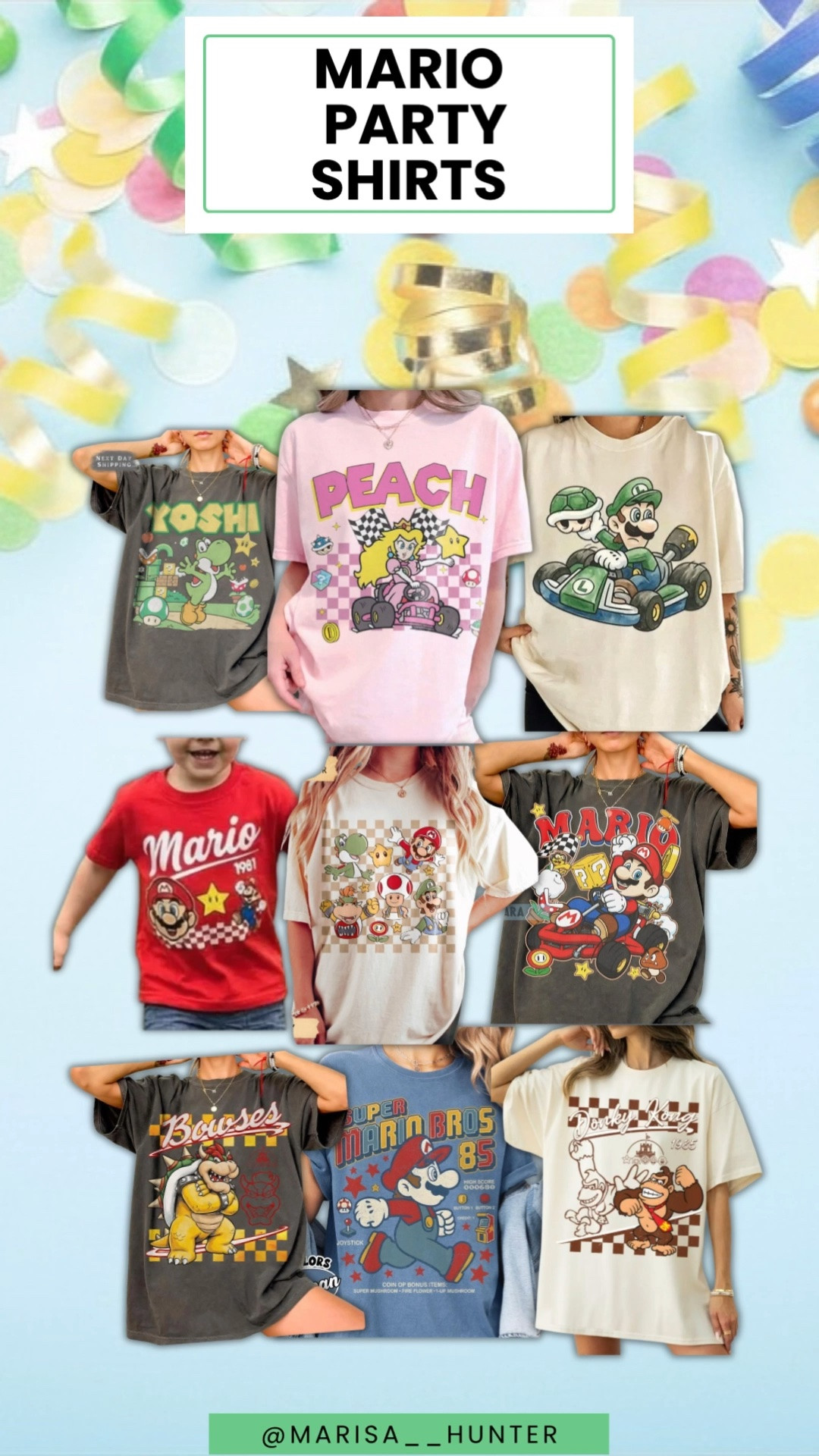 Mario birthday shirts 🎈

Super Mario bros super Mario world Mario Luigi princess peach birthday party boys birthday bowser donkey Kong toad  super Mario galaxy what moms wear mom ootd family matching family coordinating outfits 

#ltkparties

#LTKdayinmylife #LTKKids #LTKmomlife