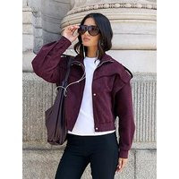 Threadbare Womens Faux Suede Cape Shoulder Funnel Neck Bomber Jacket - Purple | Very Ireland