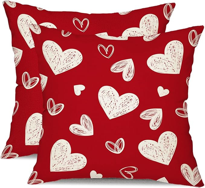 DFXSZ Valentine's Day Pillow Covers 18x18 Inch Set of 2 White Hearts Decor Red Throw Pillow Cover... | Amazon (US)