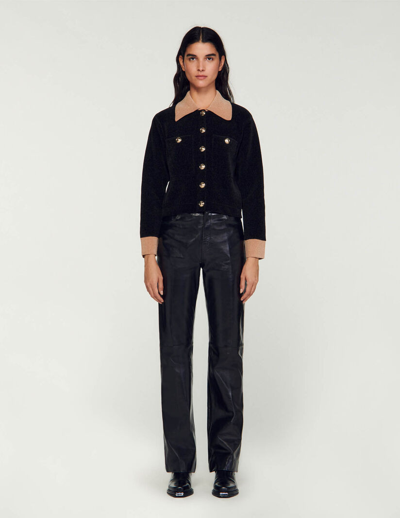 Cropped velour knit coatigan | Sandro-Paris US