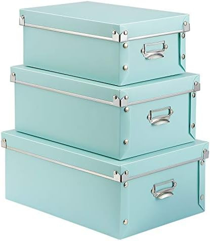 Storage Box,SEEKIND Decorative Storage Bins with Lid,3 in 1 Set,Plastic,with Handles,Press-Stud F... | Amazon (US)