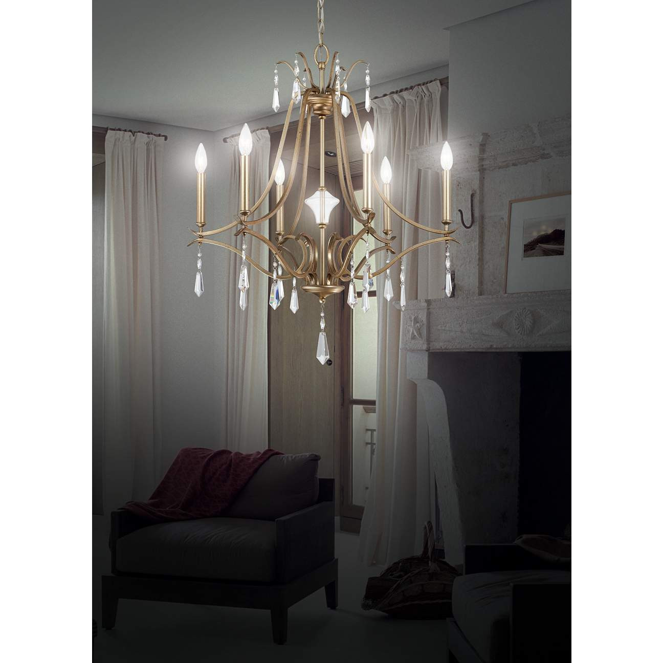 Laurel Estate 26 3/4" Wide Brio Gold 6-Light Chandelier | Lamps Plus