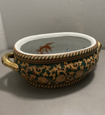 Porcelain Chinese Foot Bath Planter Hand Paint Koi Fish Floral | eBay US