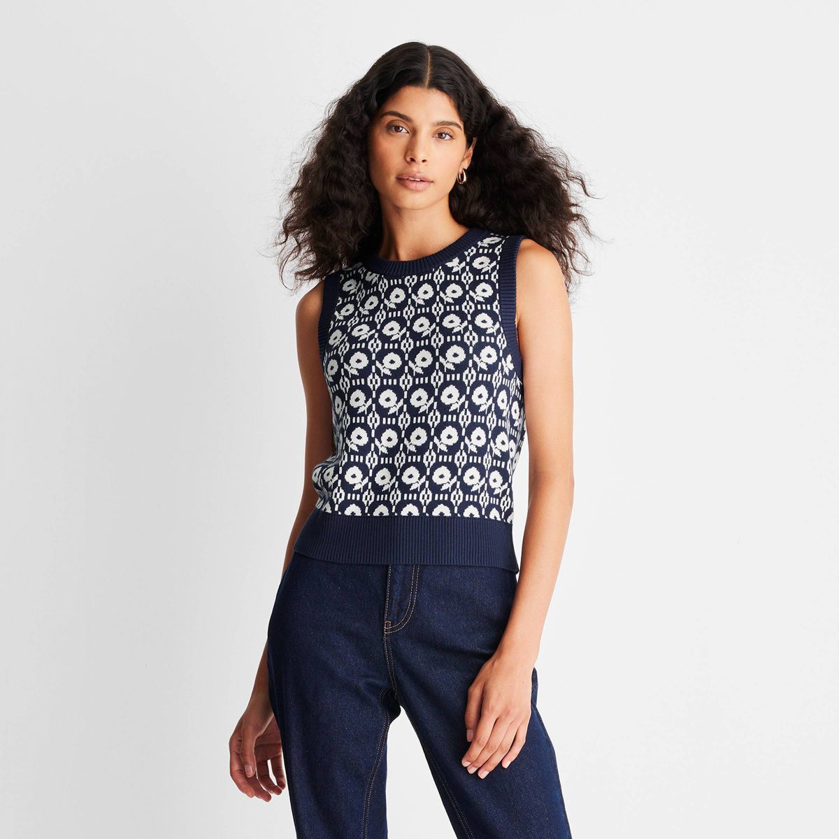 Women's Jacquard Sweater Vest - Future Collective™ with Reese Blutstein Navy Blue | Target