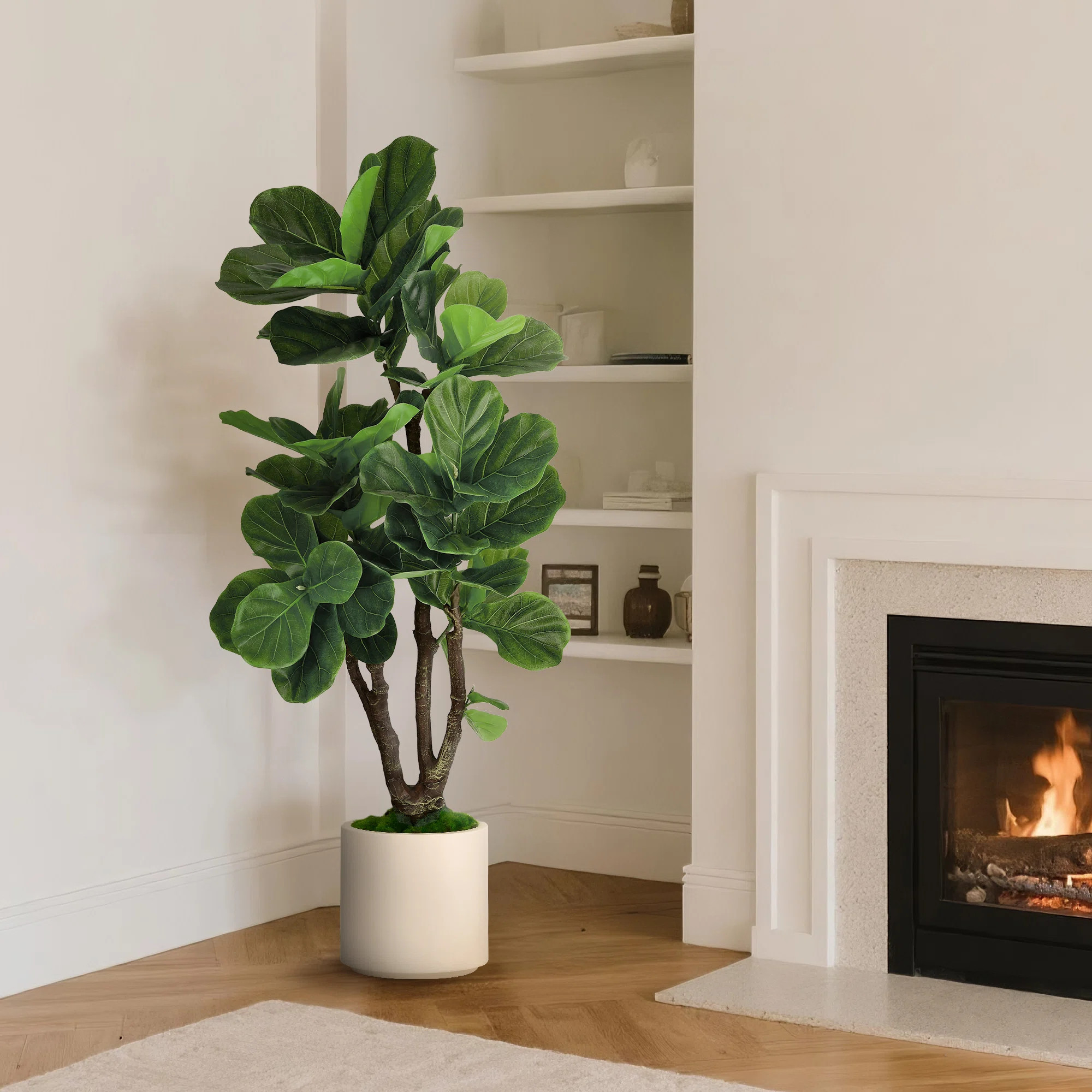 Artificial Fiddle Leaf Fig Tree in White Decor Pot | Wayfair North America