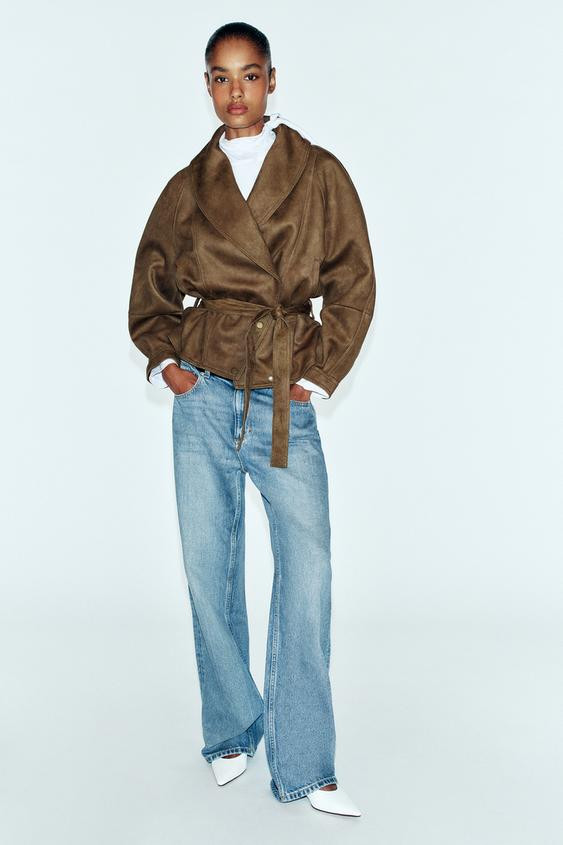 Zara - Soft Double-Breasted Short Coat - Women - Gray - Women | Zara US