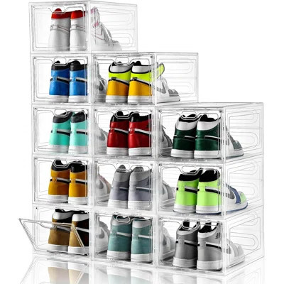 Clear Stackable Shoe Storage Box With Magnetic Door, Transparent Display Organizer For Sneakers, Easy Assembly, Heavy-Duty Plastic, Multipurpose Use | Wayfair North America