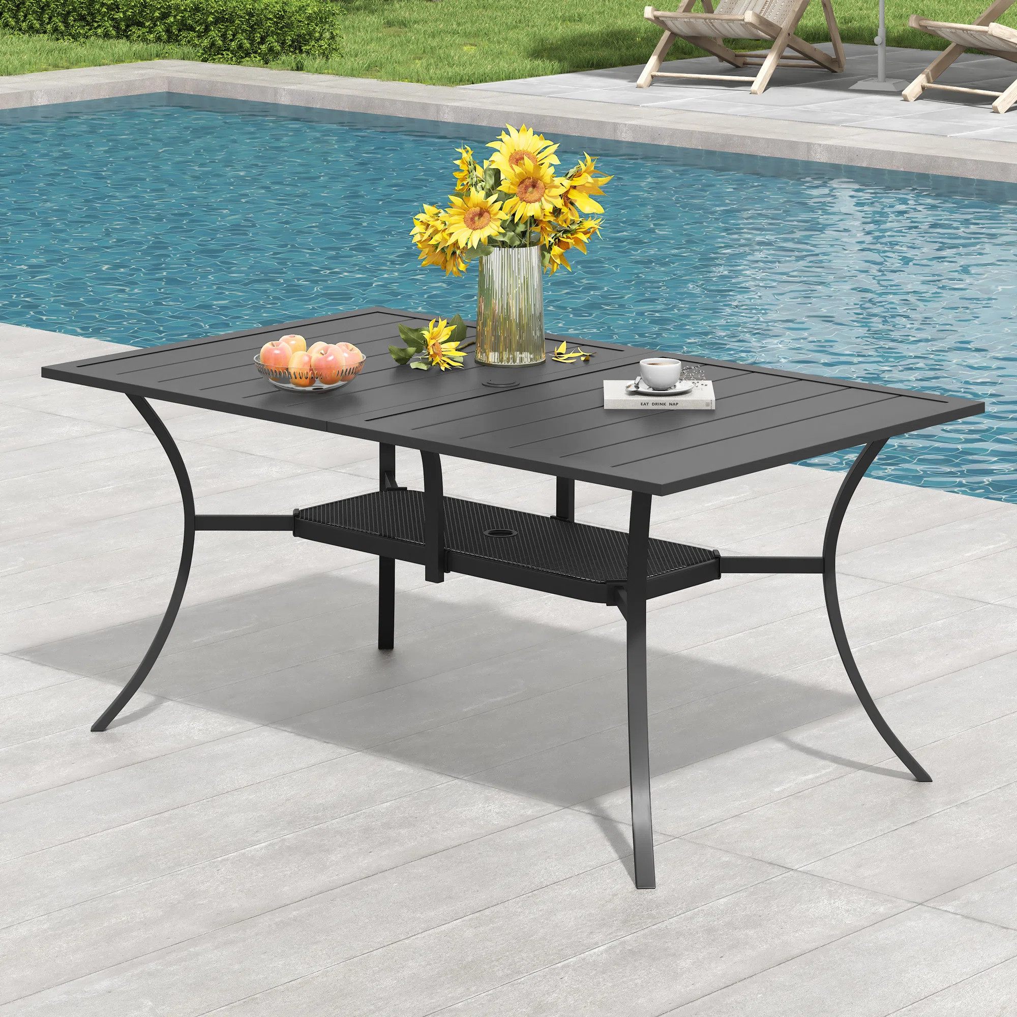 Kabbi Rectangular Metal Outdoor Dining Table With Umbrella Hole , 37.8'' in. W 59.2'' in. D | Wayfair North America