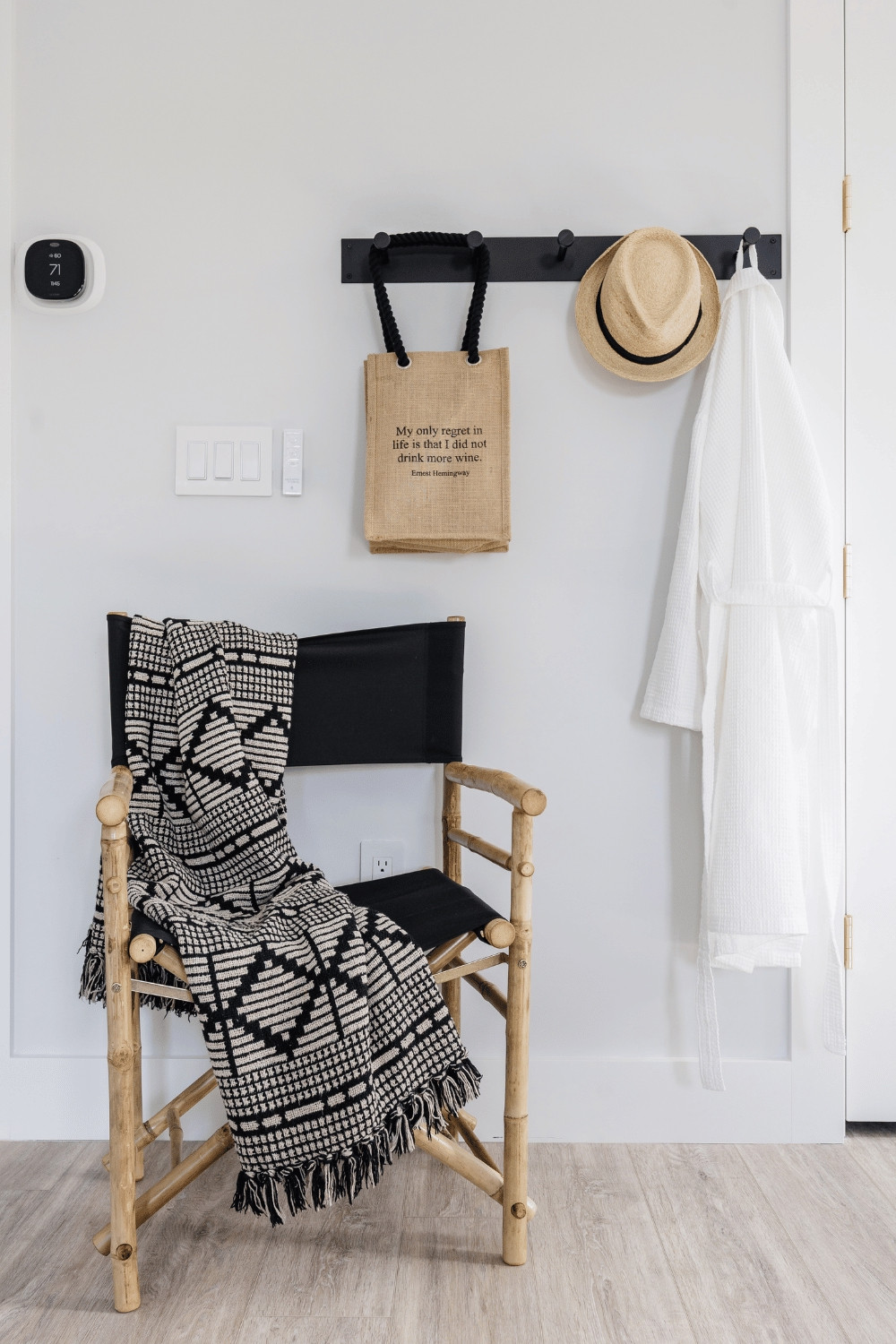 A tight spot can gain a lot of function when you add the right tools.

Heavy duty metal hooks provide storage and organization for guests, and a bamboo folding directors chair makes a great spot to toss a towel or sit down for a minute or two.

#organization #vacationrental #beachhouse  

 #LTKHome