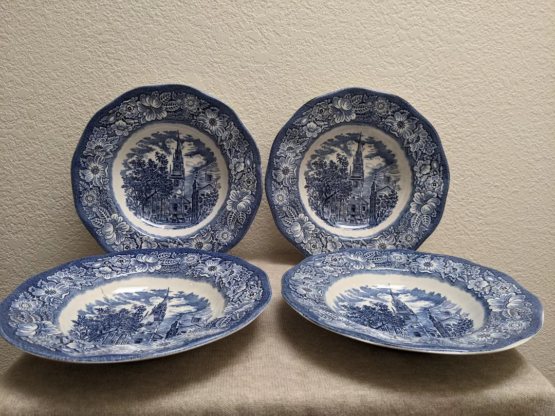 Vintage Blue and White Staffordshire Ironstone Bowls in the Old North Church Pattern - Etsy | Etsy (Global)
