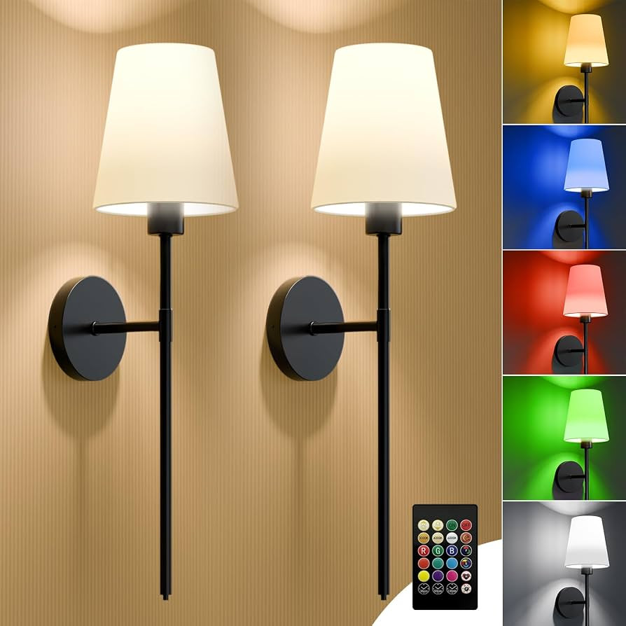 Battery Operated Wall Sconces Set of Two, Black Wireless Wall Lights with 5200mAh Dimmable Bulbs ... | Amazon (US)