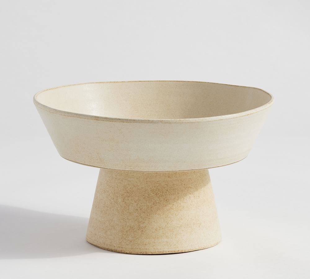 Larkin Reactive Glaze Stoneware Footed Serving Bowl - Sand | Pottery Barn (US)