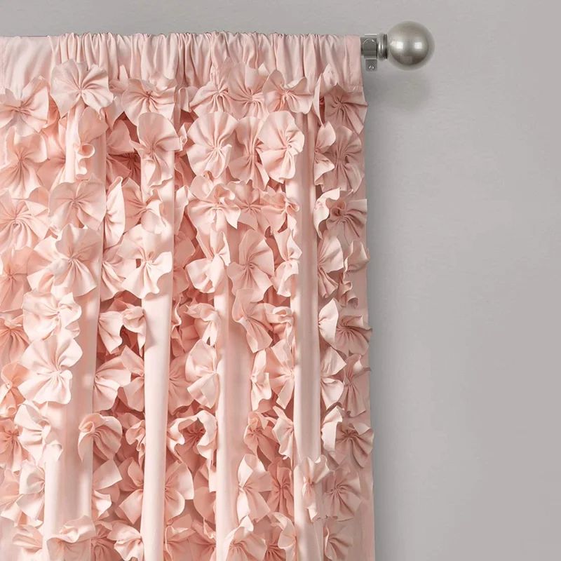 Blush Riley Curtain Sheer Ruffled Textured Bow Window Panel For Living, Dining Room, Bedroom | Wayfair North America