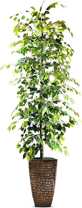 LCG Florals 8ft Artificial Ficus Tree in Copper Metal Pot - Real Wood Trunk, No Maintenance Indoo... | Amazon (US)