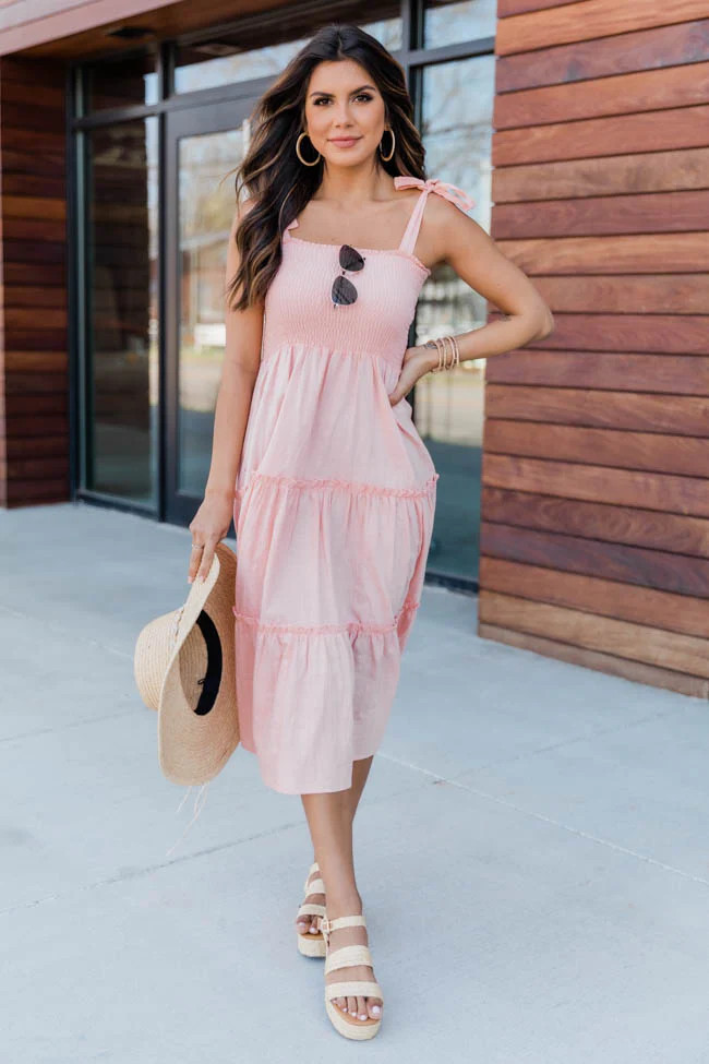 For Your Heart Only Peach Midi Dress | The Pink Lily Boutique