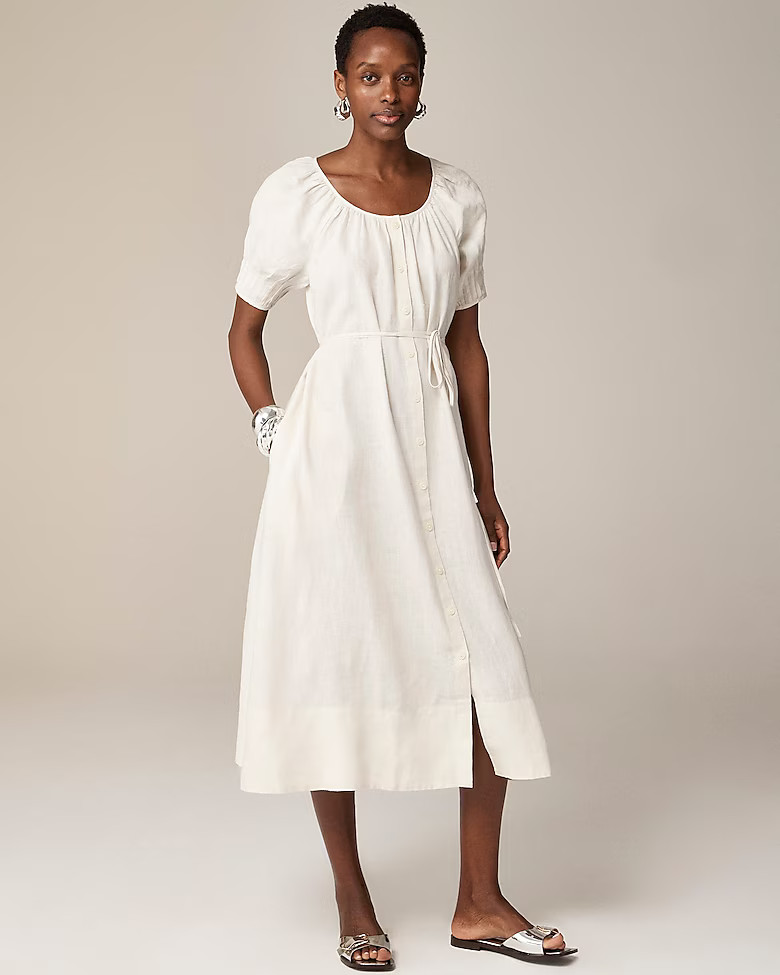 Button-up midi dress in linen | J. Crew US