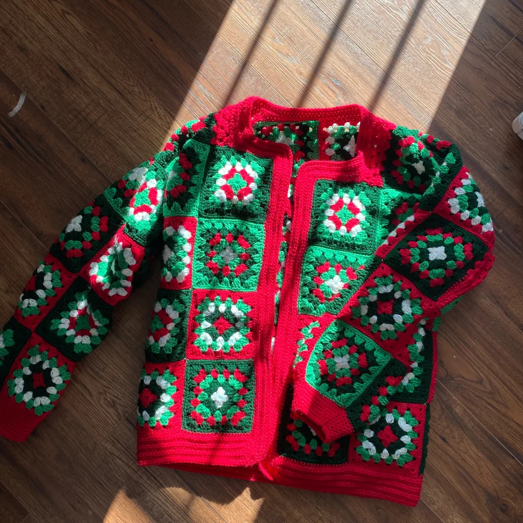 The CHRISTMAS ~ Retro 60s 70s Handmade in the UK Crochet Granny Square Cardigan, S/M, Christmas F... | Etsy (US)