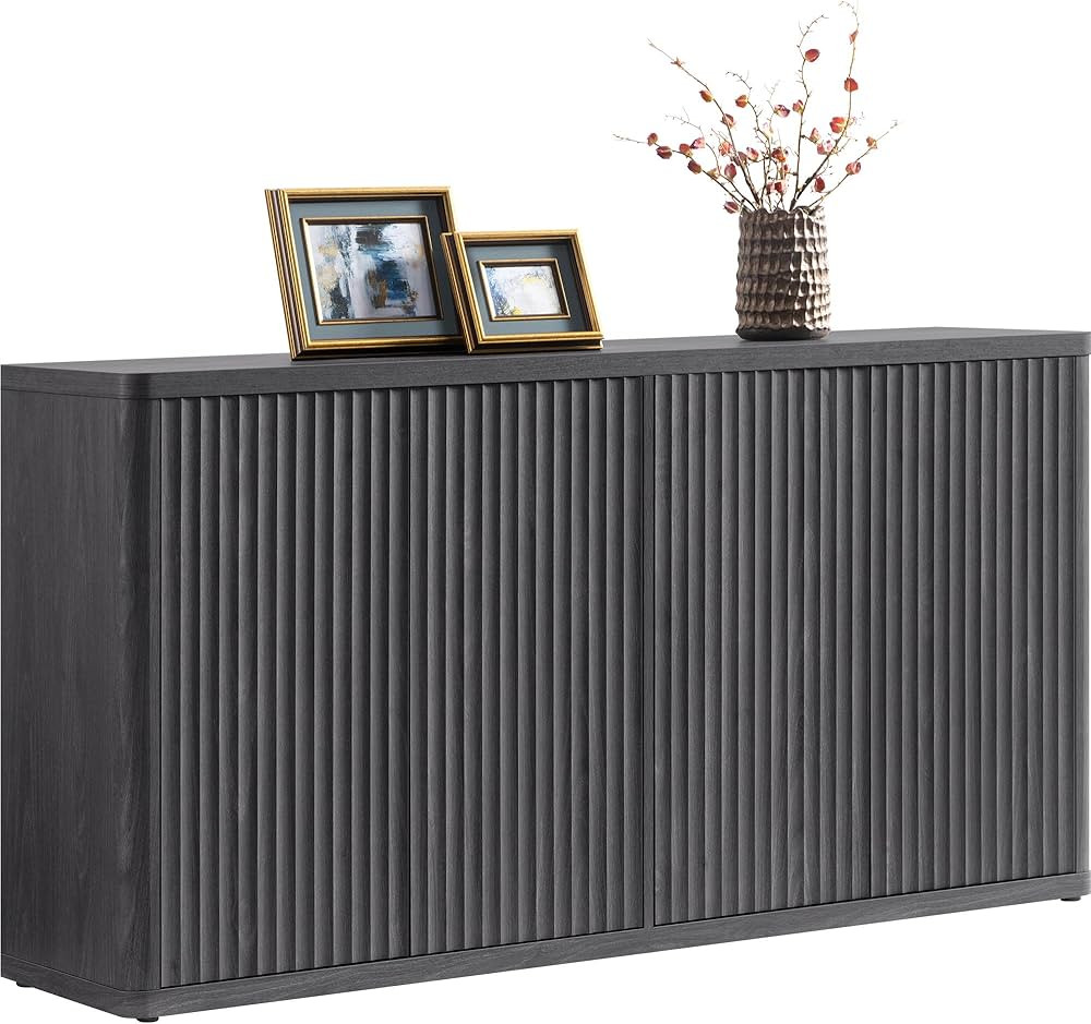 SICOTAS Buffet Cabinet with Storage Accent Sideboard with 4 Doors 66.3" Wide Fluted Credenza Mode... | Amazon (US)