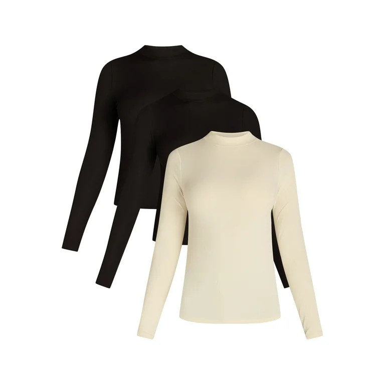 No Boundaries Juniors Mock Neck Top with Long Sleeves, 2-Pack, Sizes XXS-XXL | Walmart (US)