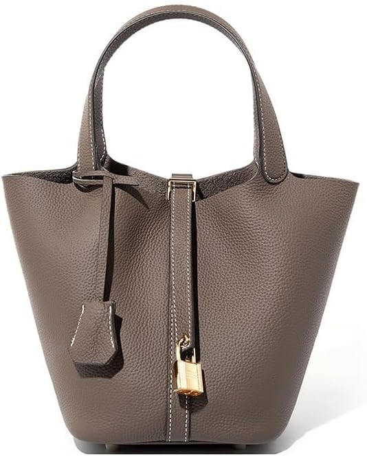 Leather Bucket Bag, Genuine Leather Lock Design Fashionable and Versatile Shoulder Handbag, Leath... | Amazon (US)
