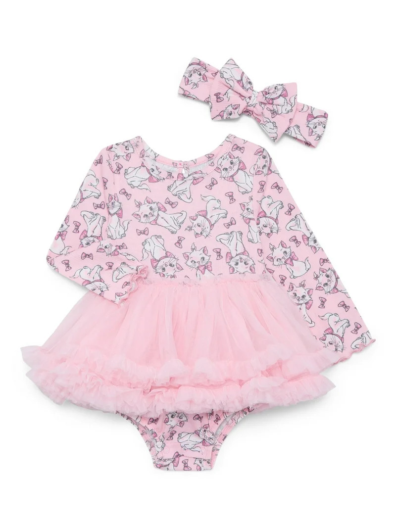 Disney Classics Marie Baby Girls Tutu Bodysuit with Matching Headband Set, 2 Piece, Sizes Newborn... | Walmart (US)