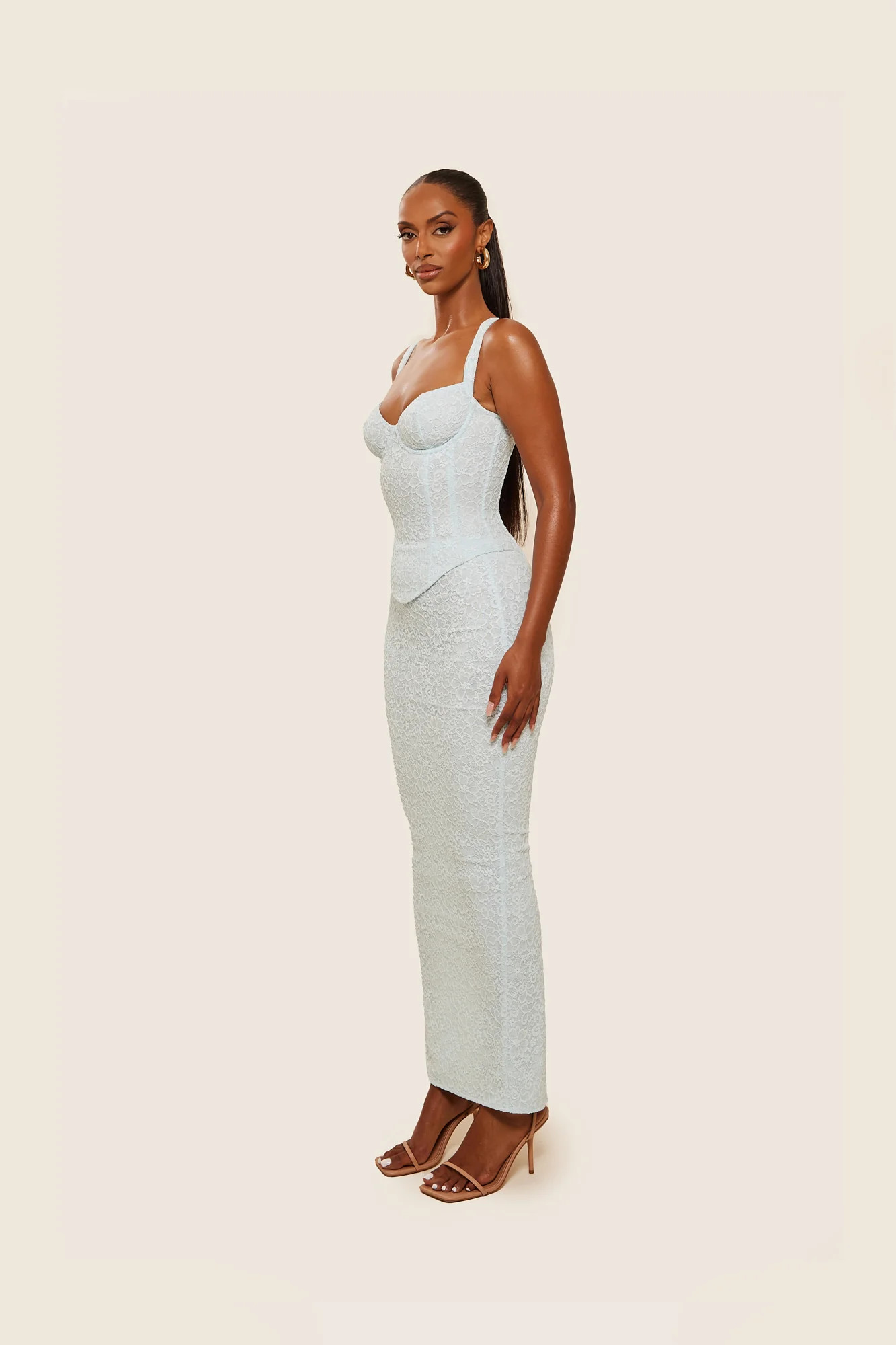 The Cinched Lace Corset Maxi Set - Blue | Mars The Label