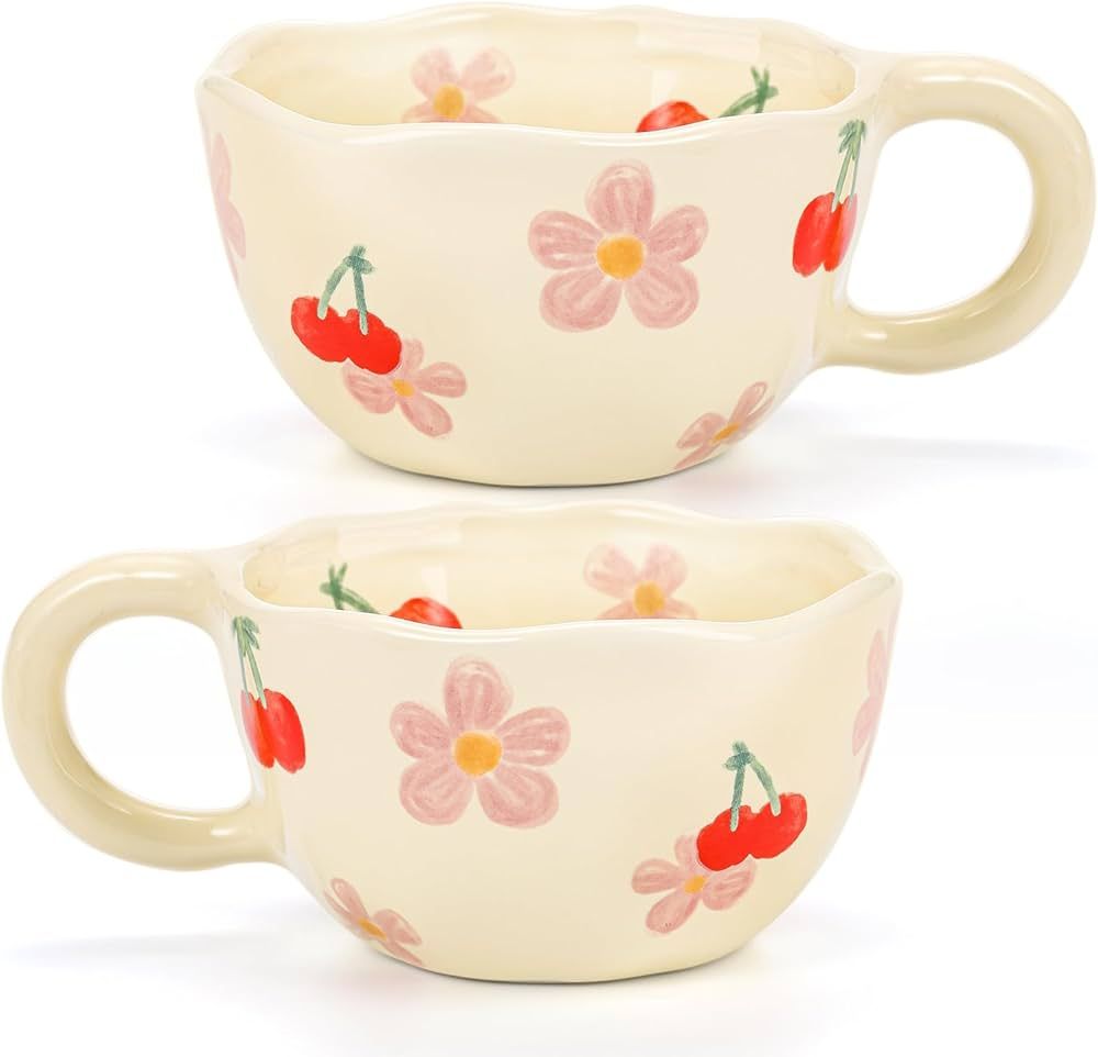 Yopay 2 Pack Ceramic Coffee Mug, 8oz Handmade Hot Chocolate Mugs, Cute Cup for Girl Microwave Saf... | Amazon (US)